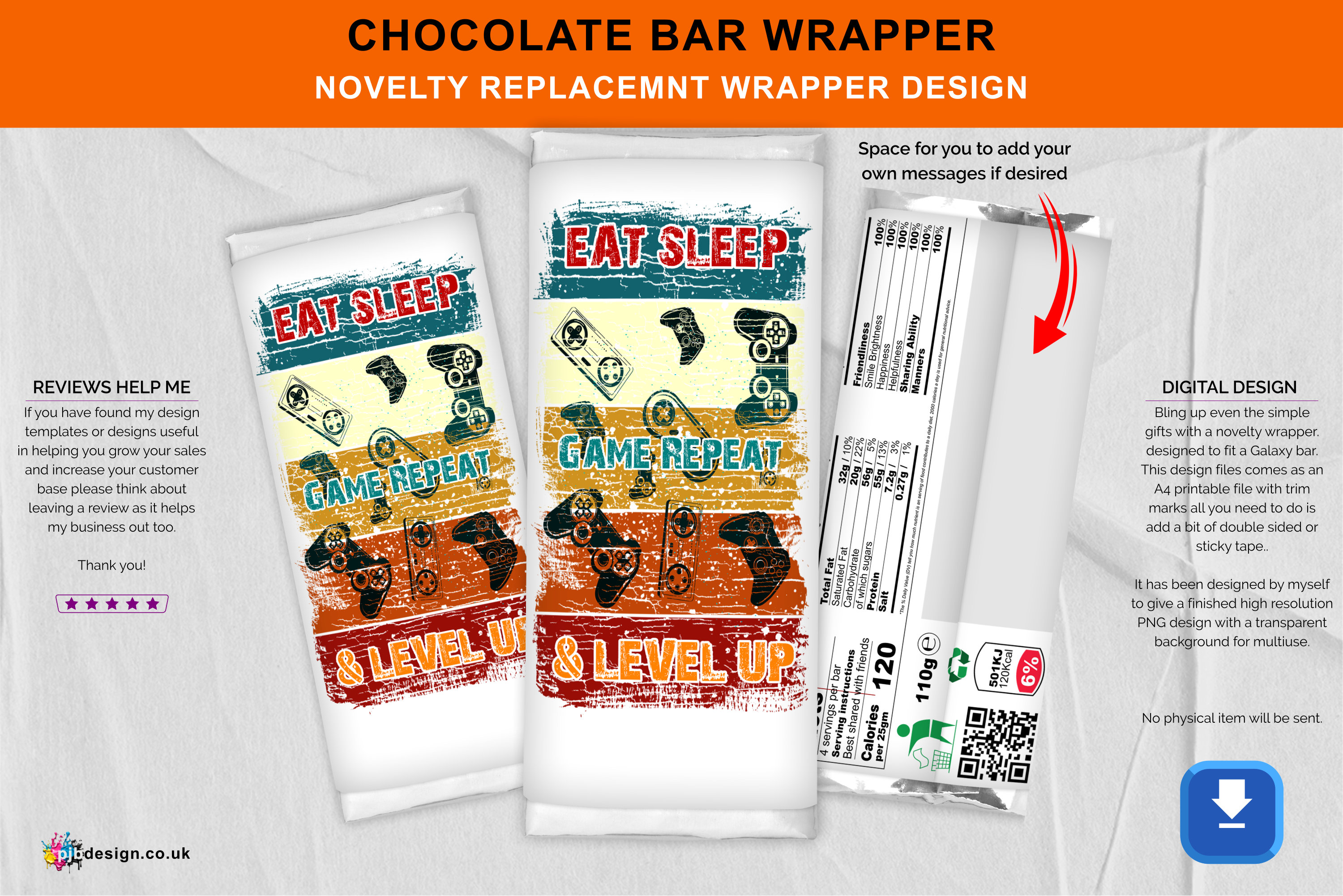 Eat Wrapper Novelty Chocolate Wrapper For Gamers - Eat Sleep... - Payhip