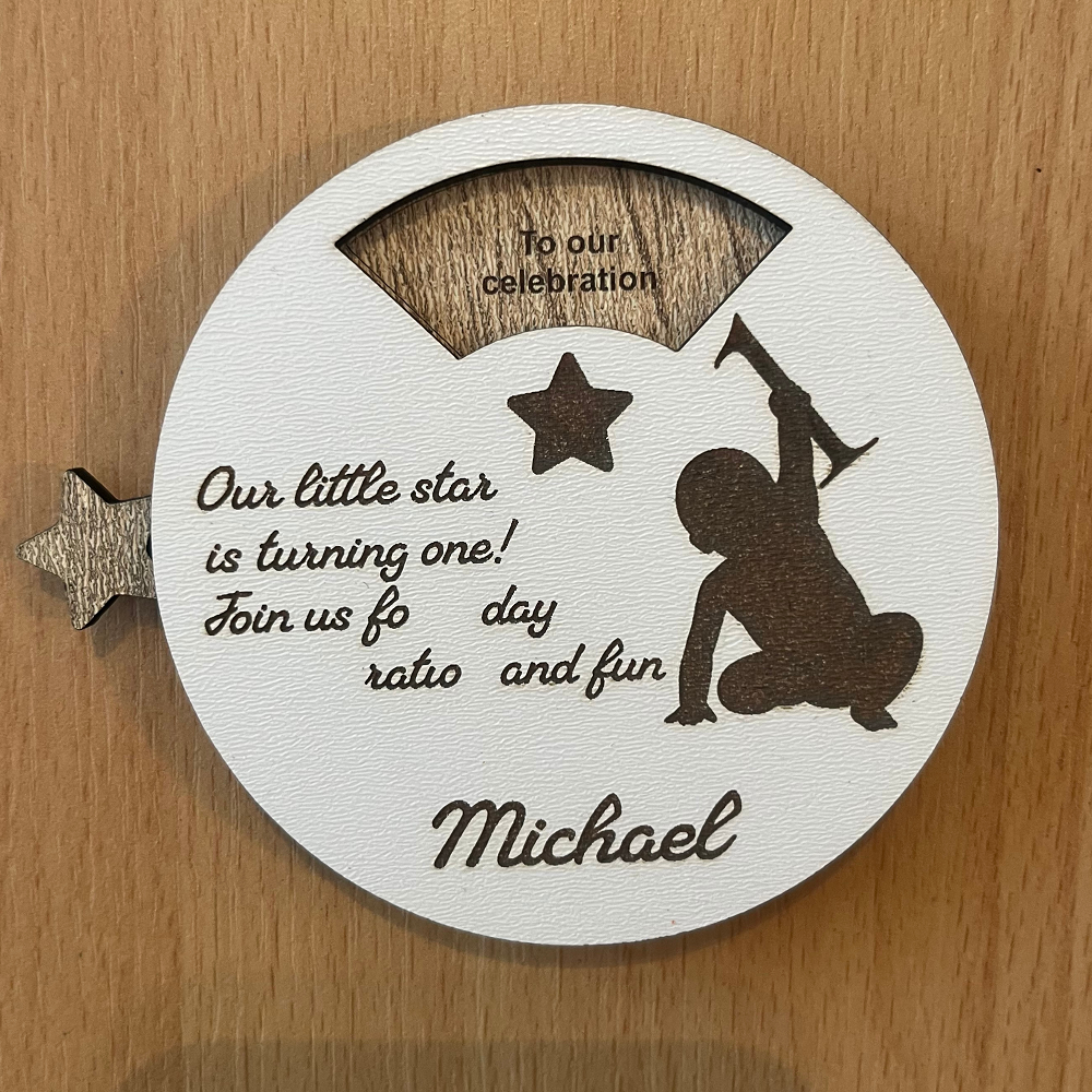 Create personalized wooden invitations with our vector files and laser engraving.