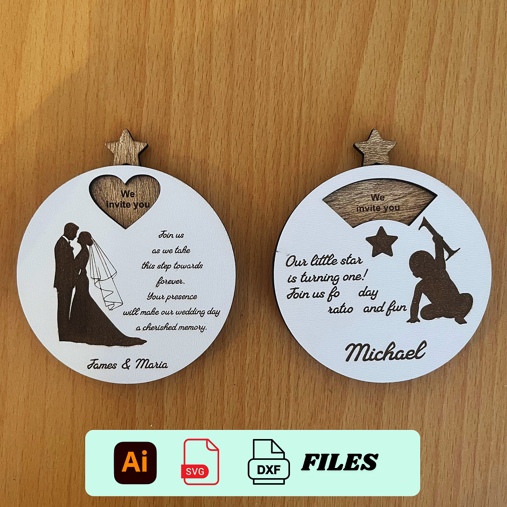 Laser Engraved Wooden Invitations - Vector Files for Download