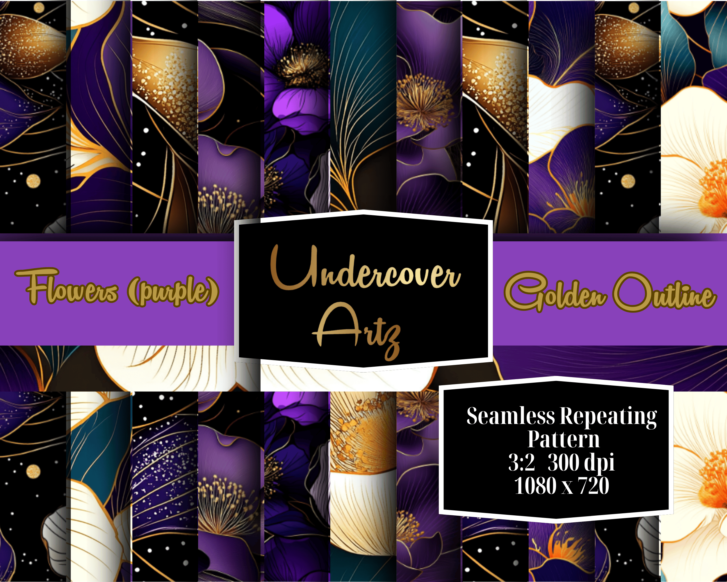 Flowers with Golden outline Purple pack - Payhip