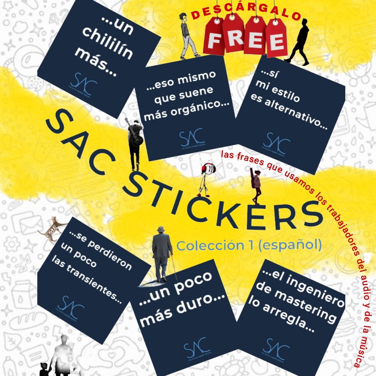 6 de los 14 stickers gratuitos para bromear con artistas, ingenieros de audio, y productores.