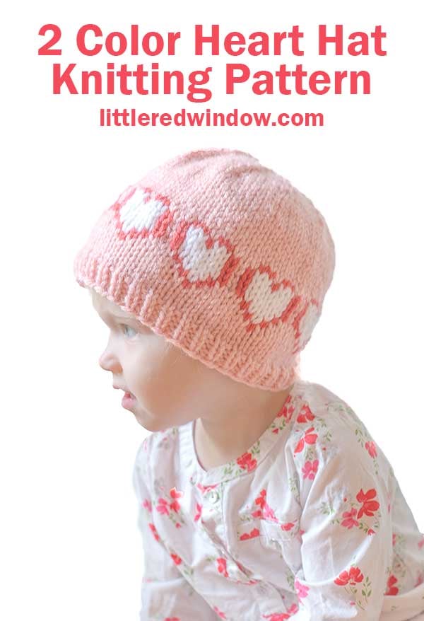 2 Color Heart Hat Knitting Pattern