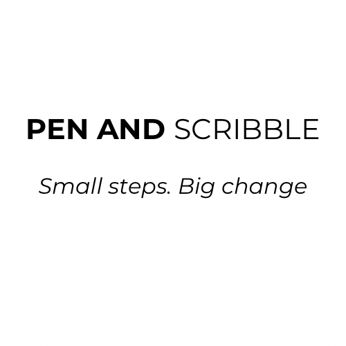 Pen and scribble logo. Small steps to big change. Improve yourself. Improve your life.