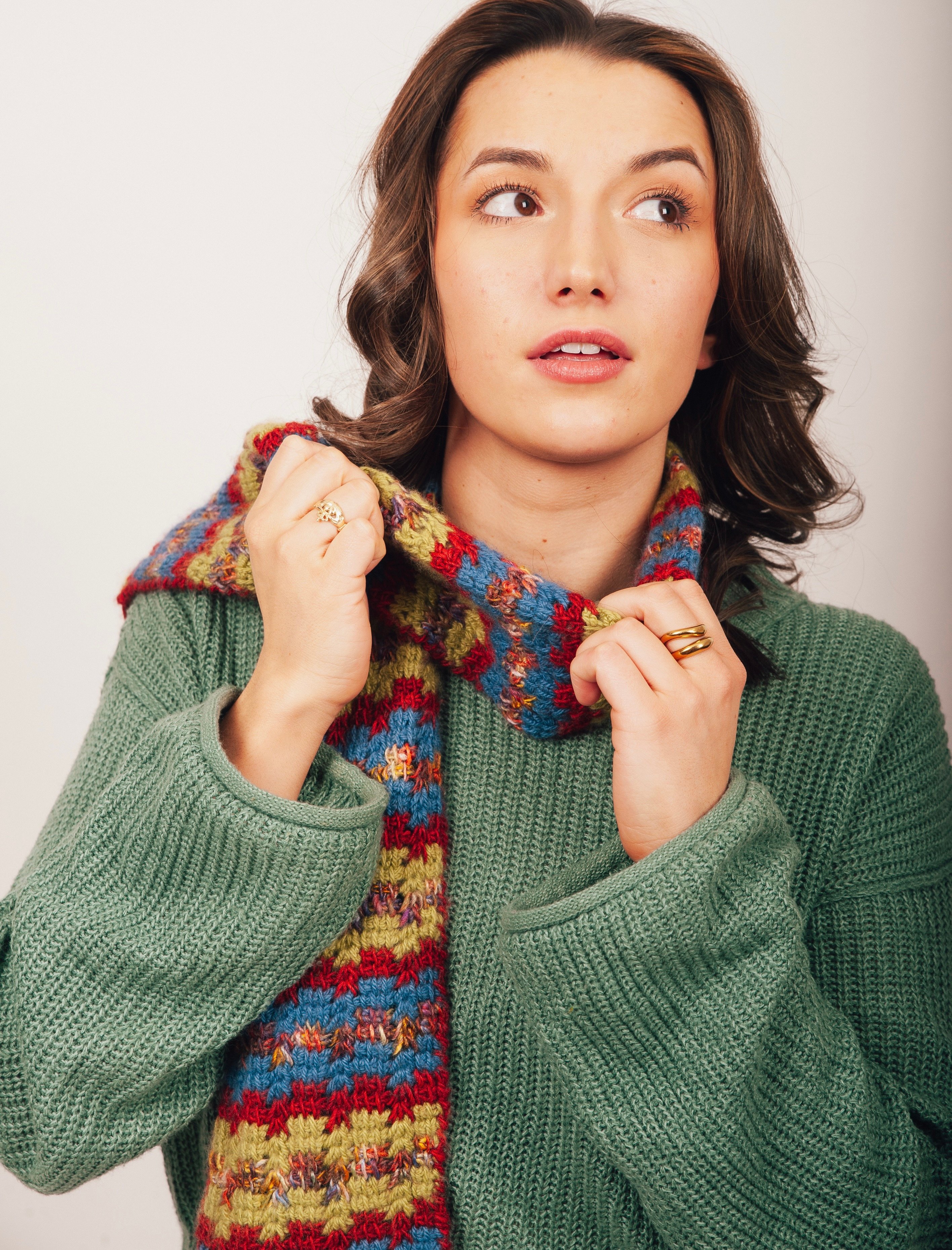 Tunisian crochet pattern scarf multicolor Dora Ohrenstein design