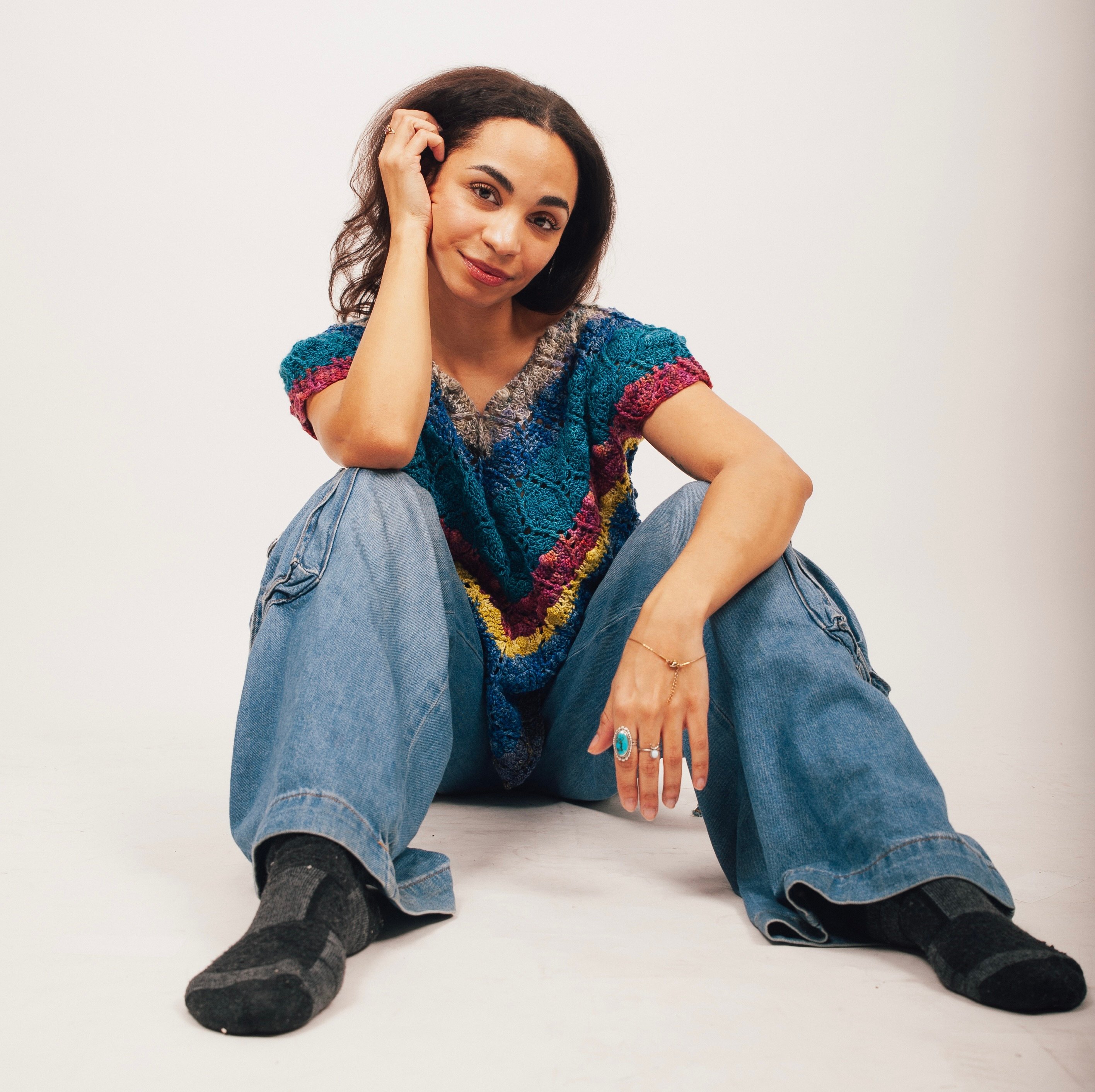 Crochet pattern sweater multicolor top down Dora Ohrenstein design