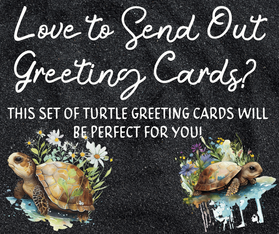 Turtle Credit Card 🐢🌸 12 Printable Turtle Greeting Cards | 4x6 and 5x7 Turtle with Flowers ...