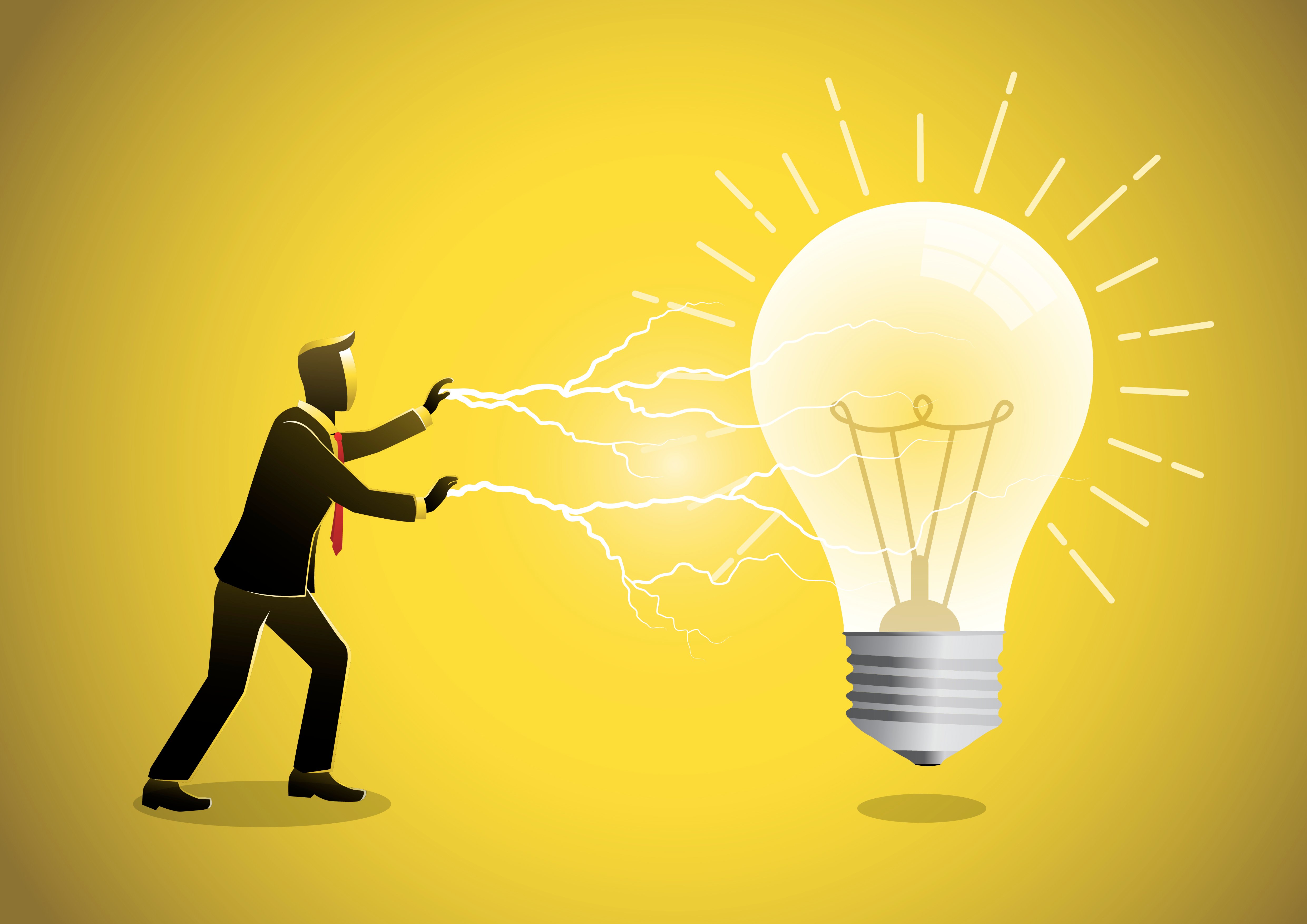 Concept de l'homme d'affaires qui allume l'ampoule pour attirer l'attention