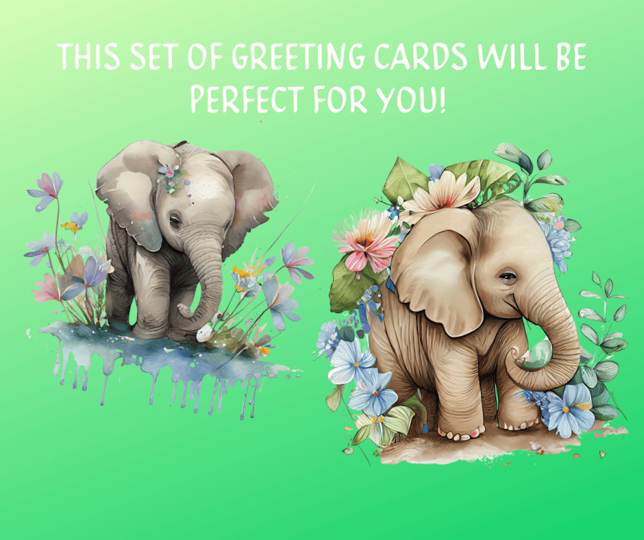 🐘🌸 12 Printable Watercolor Elephant Greeting Cards | 4x6 Blank Cards ...