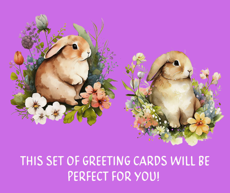 🐇🌼 13 Printable Rabbit Greeting Cards | 4x6 and 5x7 Rabbit with Flowers ...
