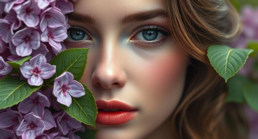 Elegant and minimalist logo for Lilac Beauty Atelier, featuring soft lilac tones, muted green leaves, and delicate floral elements. Designed in a modern and feminine style, perfect for a beauty and artistic brand.