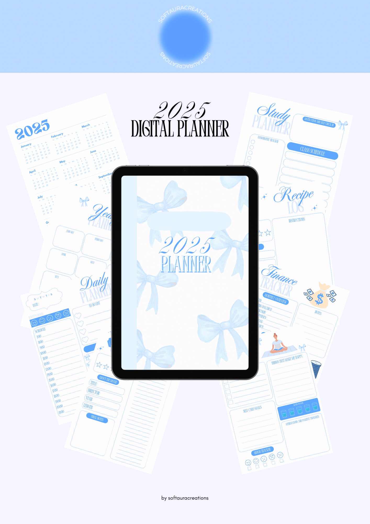 Blue themed digital planner, daily planner, weekly planner, monthly ...