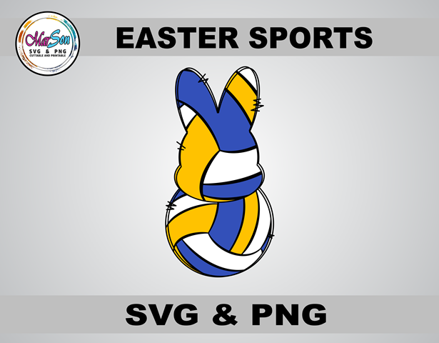 Easter Bunny Volleyball SVG and PNG digital design featuring a cute bunny playing volleyball. Perfect for Cricut and Silhouette projects, Easter sports-themed shirts, sublimation printing, DTF transfers, and DIY crafts. High-quality 300 DPI transparent PN