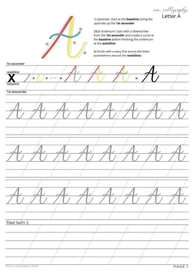 Uppercase calligraphy letter sheet A