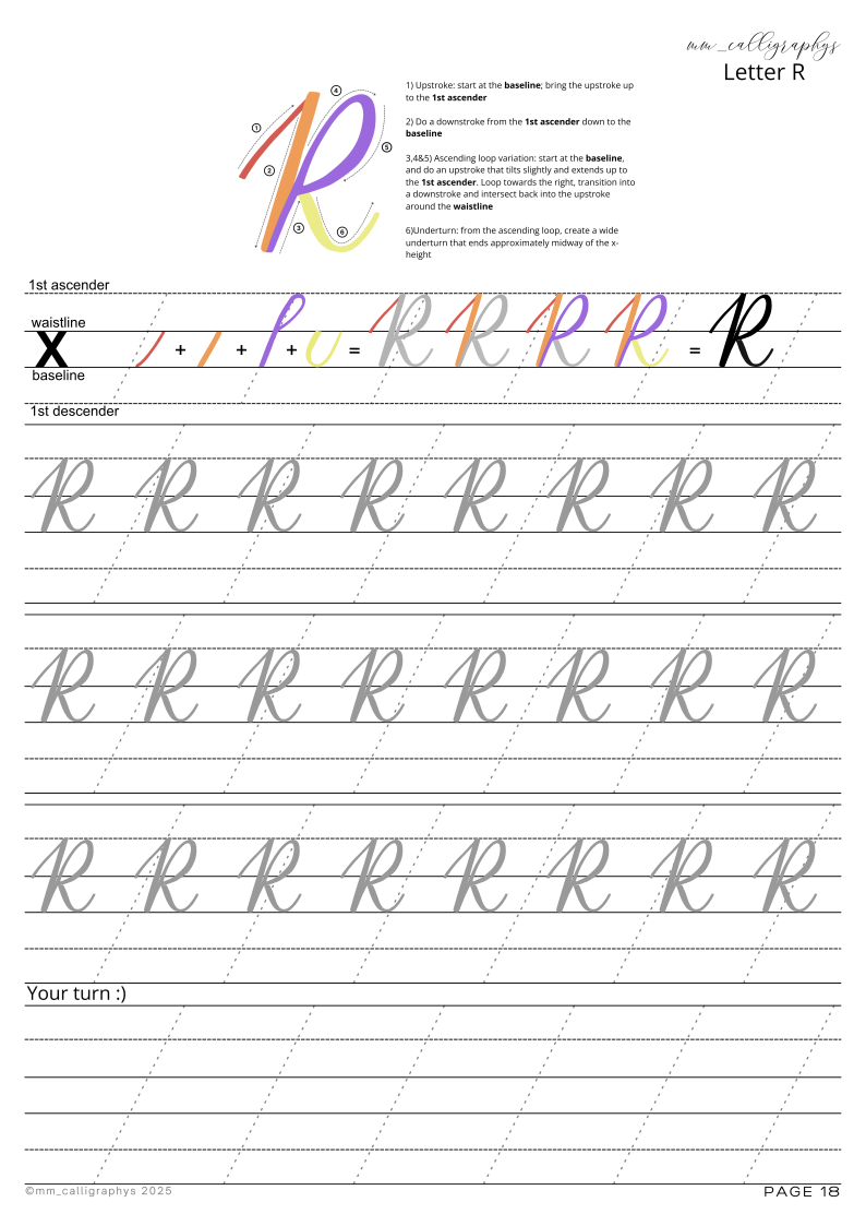 Uppercase calligraphy letter sheet R