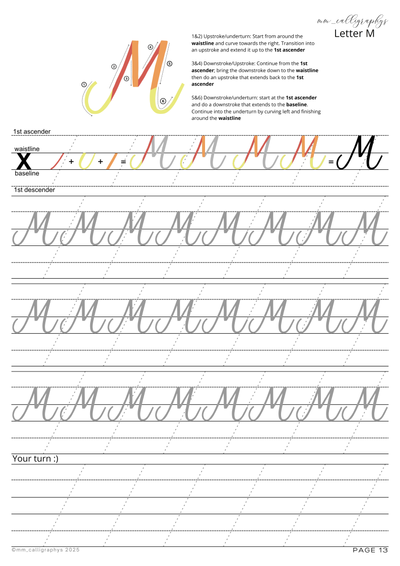 Uppercase calligraphy letter sheet M