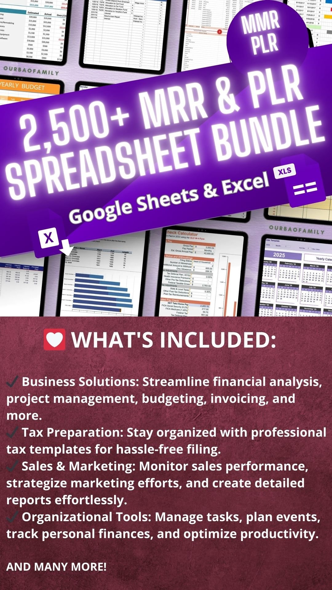 2500 Excel Spreadsheet Google Sheet Template Bundle Done For You Master Resell Rights Digital Products PLR Budget Templates Business Templates