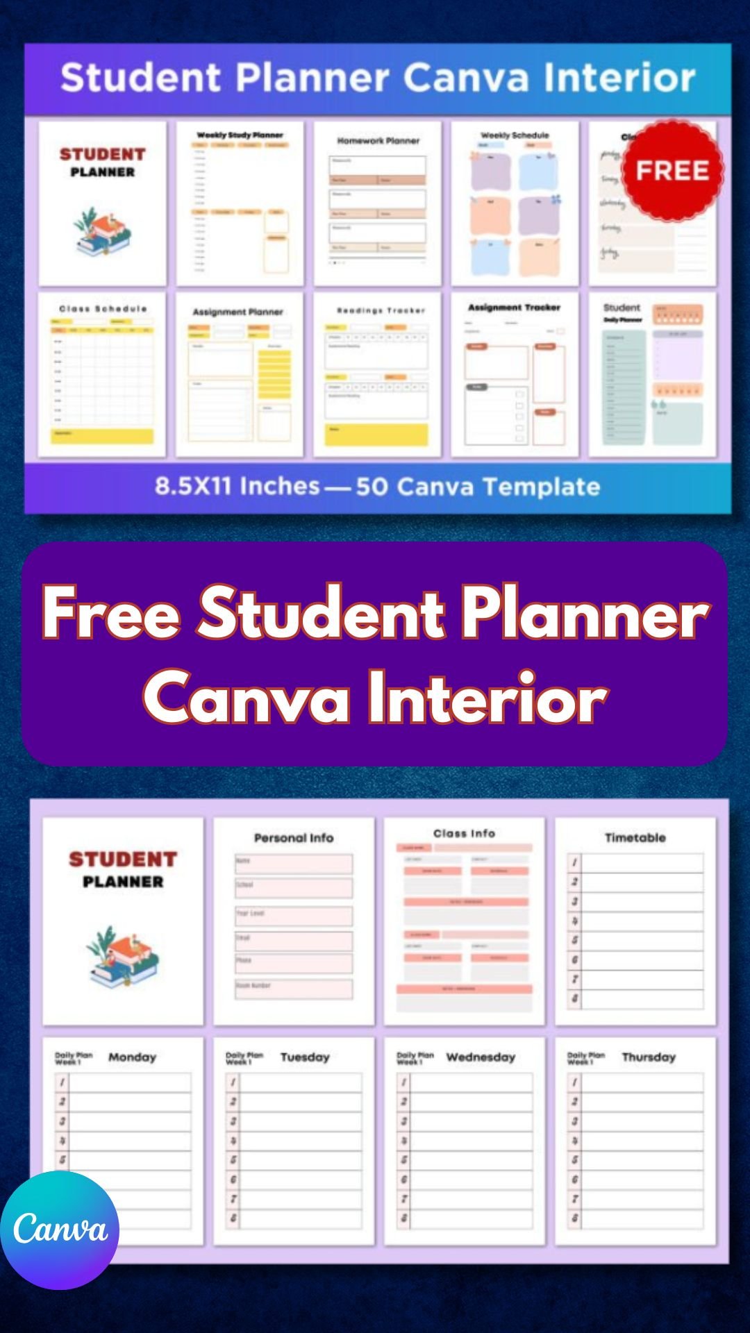 Free Student Planner Canva Interior