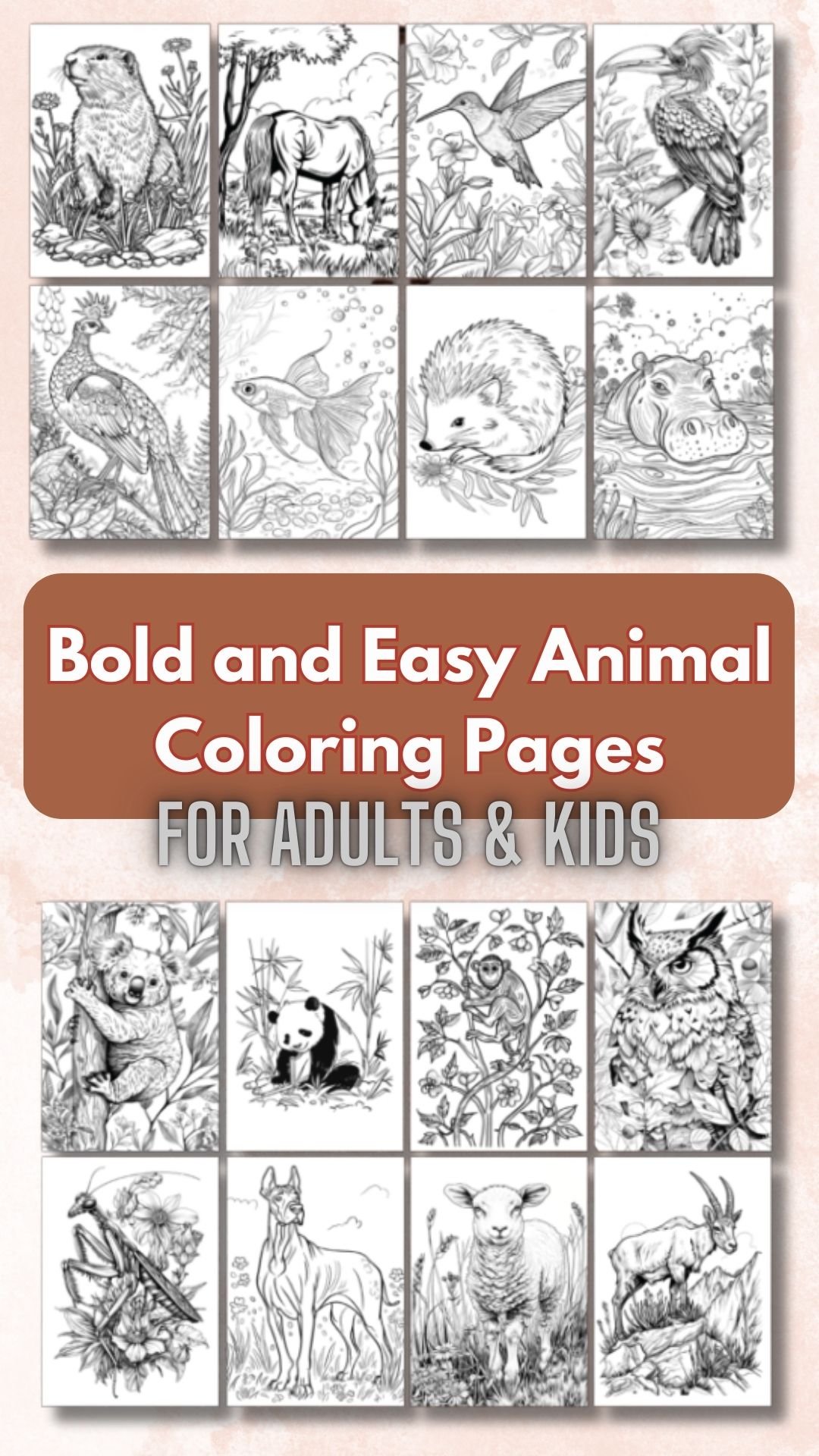 225 Easy Animal Coloring Pages for Kids & Adults (PLR Included!) – Instant Digital Download + 40 FREE Book Covers!
