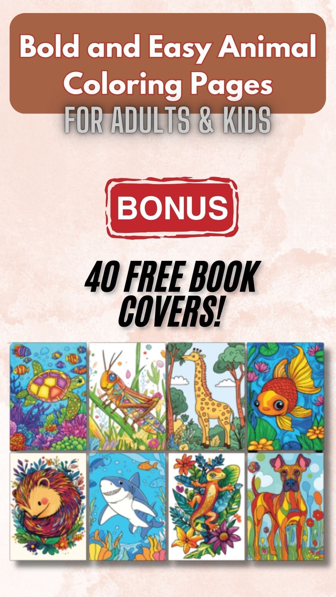 225 Easy Animal Coloring Pages for Kids & Adults (PLR Included!) – Instant Digital Download + 40 FREE Book Covers!