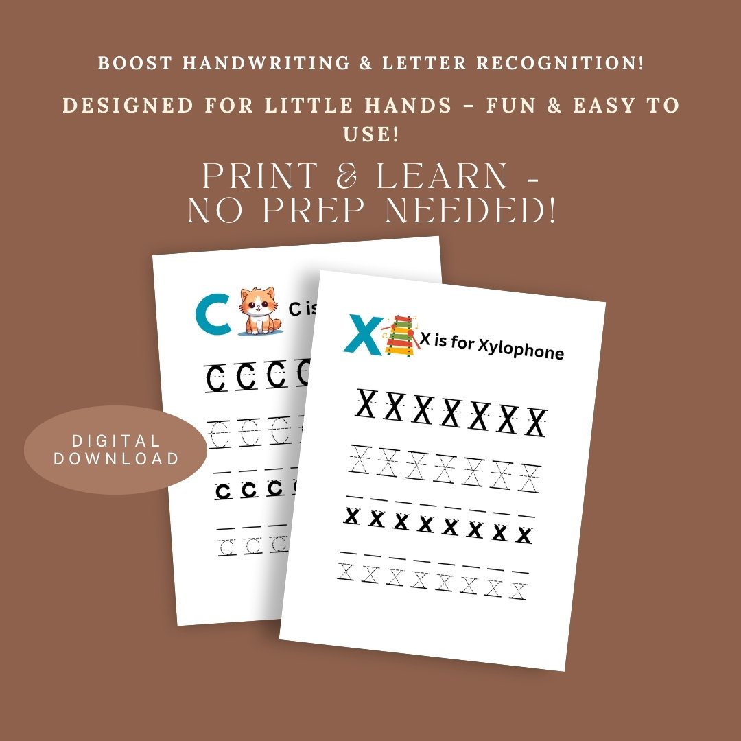 26 Alphabet Tracing Worksheets | Cute Animal ABC Practice | Handwriting Activity | Preschool & Kindergarten Printable | Homeschool Learning