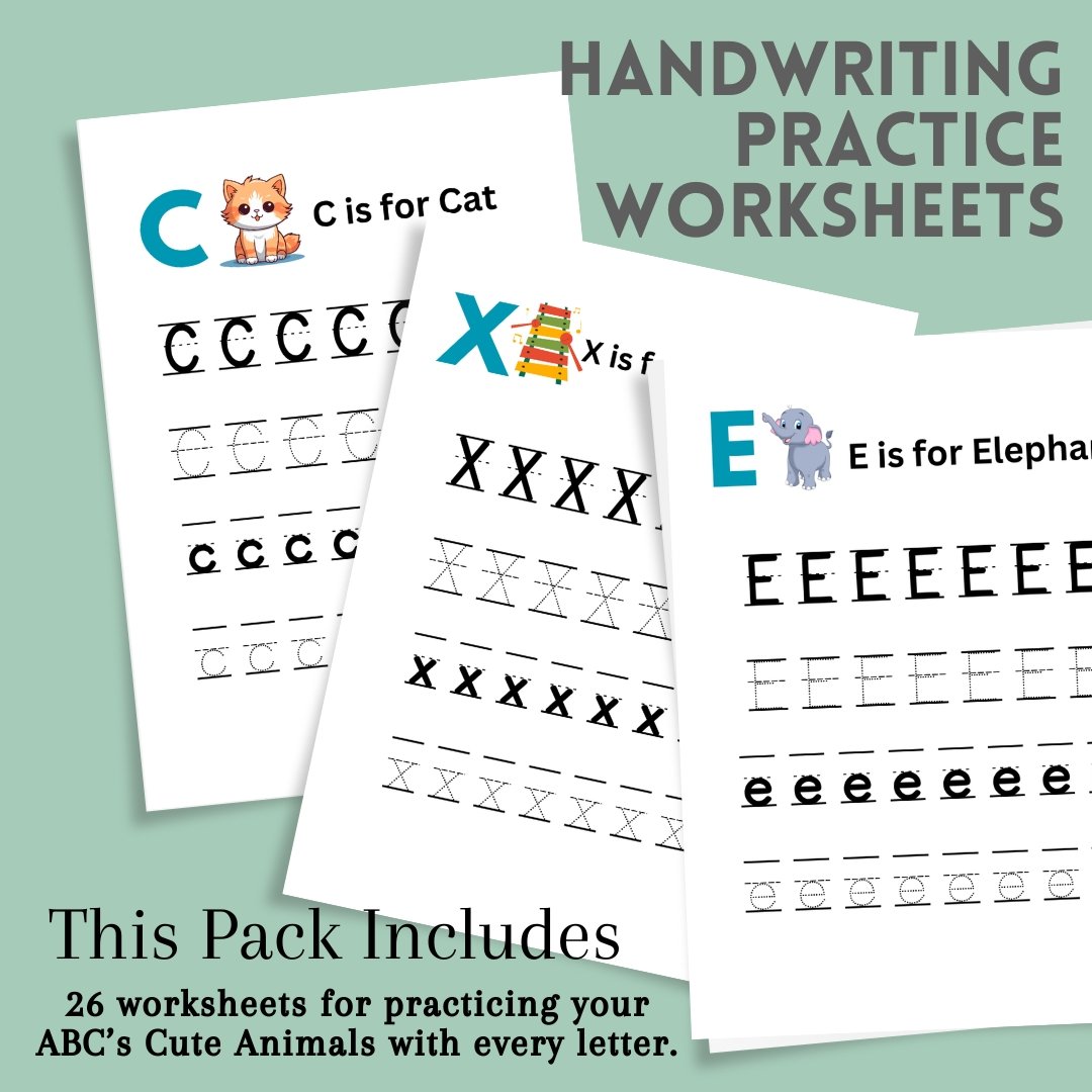 26 Alphabet Tracing Worksheets | Cute Animal ABC Practice | Handwriting Activity | Preschool & Kindergarten Printable | Homeschool Learning