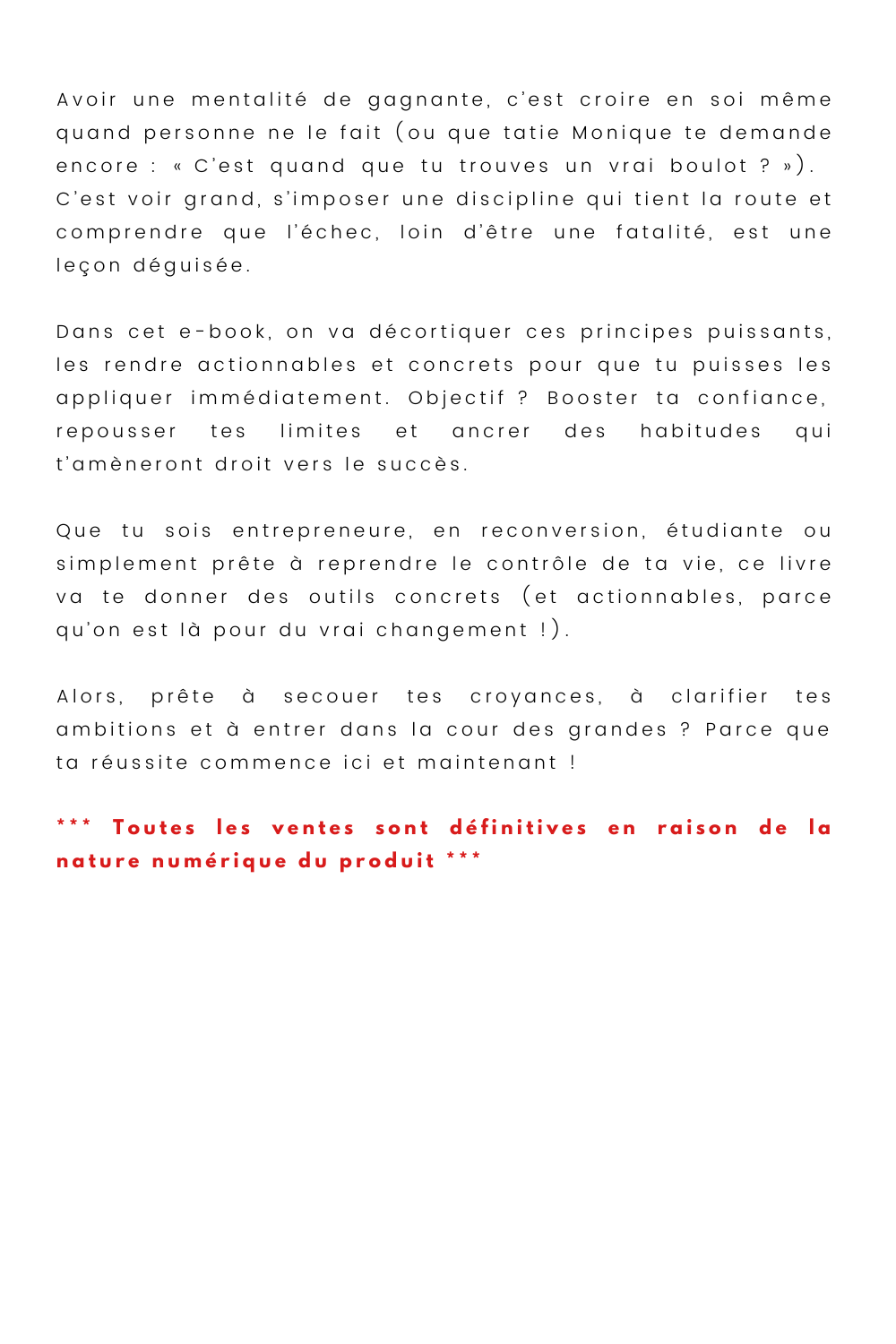 état d'esprit de gagnante