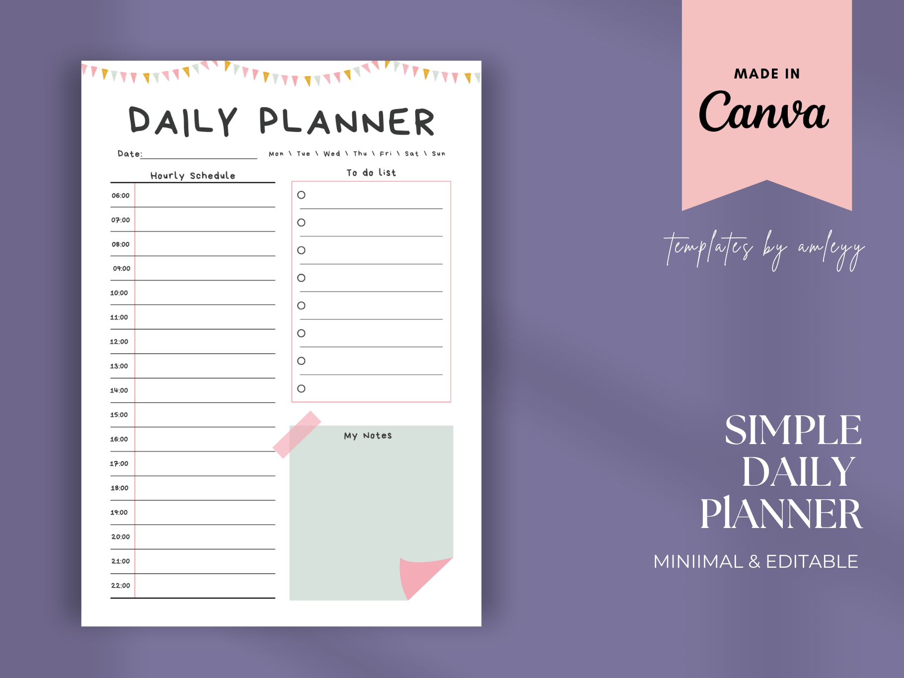 Free Simple Daily Planner Template - Printable & Customizable Canva ...