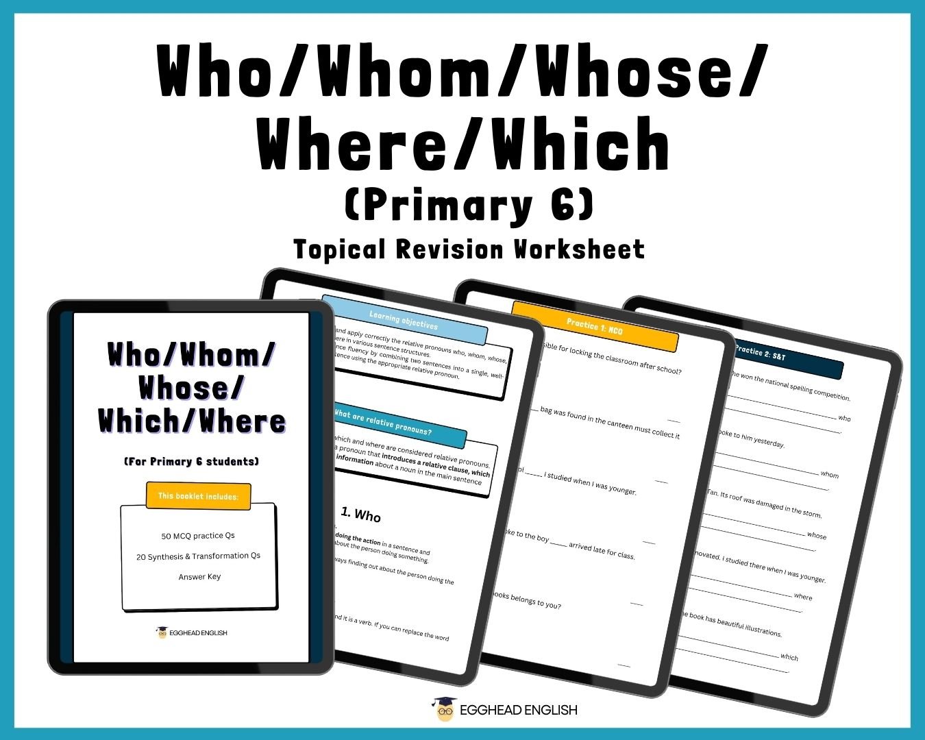 Primary 6 Who/Whom/Whose/Where/Which Topical Revision Worksheet