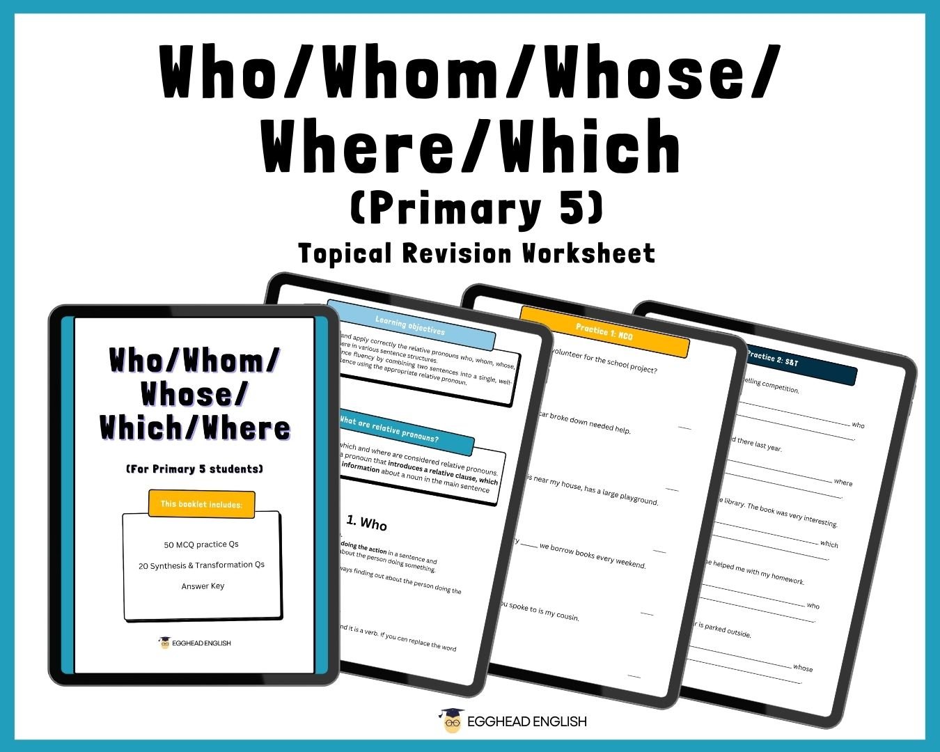 Primary 5 Who/Whom/Whose/Where/Which Topical Revision Worksheet