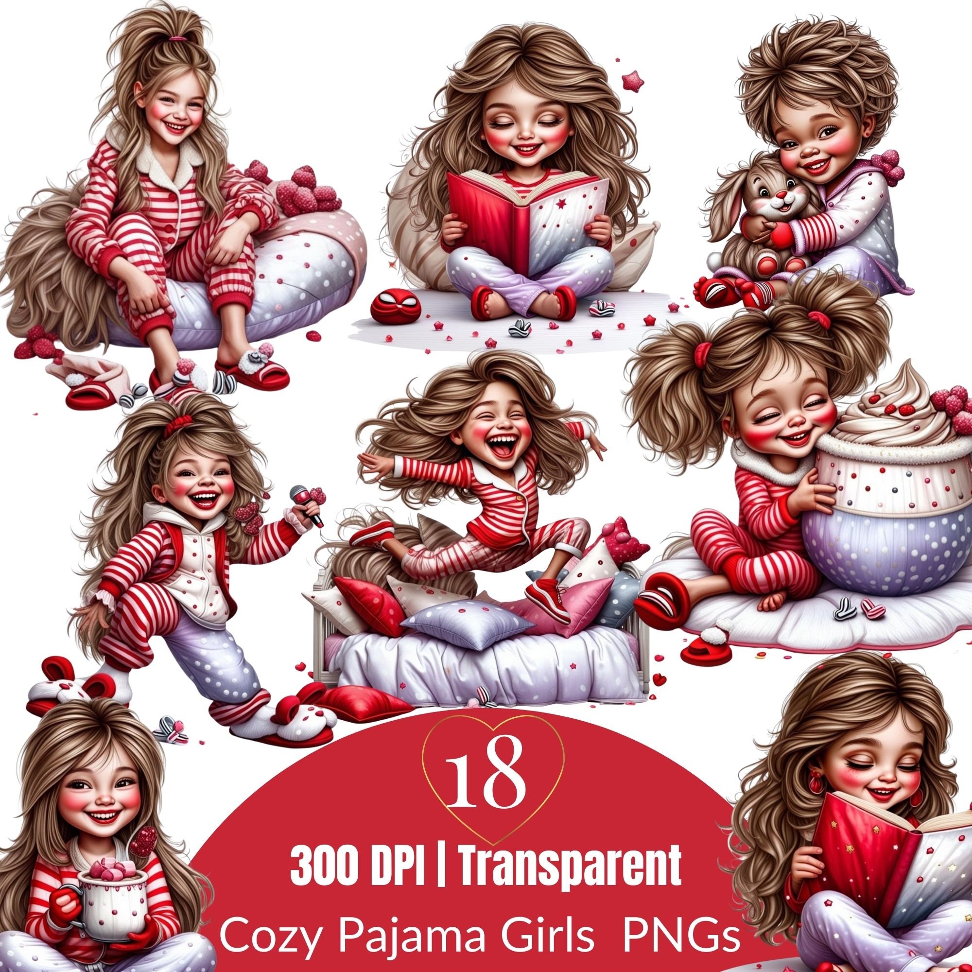 Cozy Pajama Girls Clipart | Cute Sleepover PNG for Planner & Sublimation