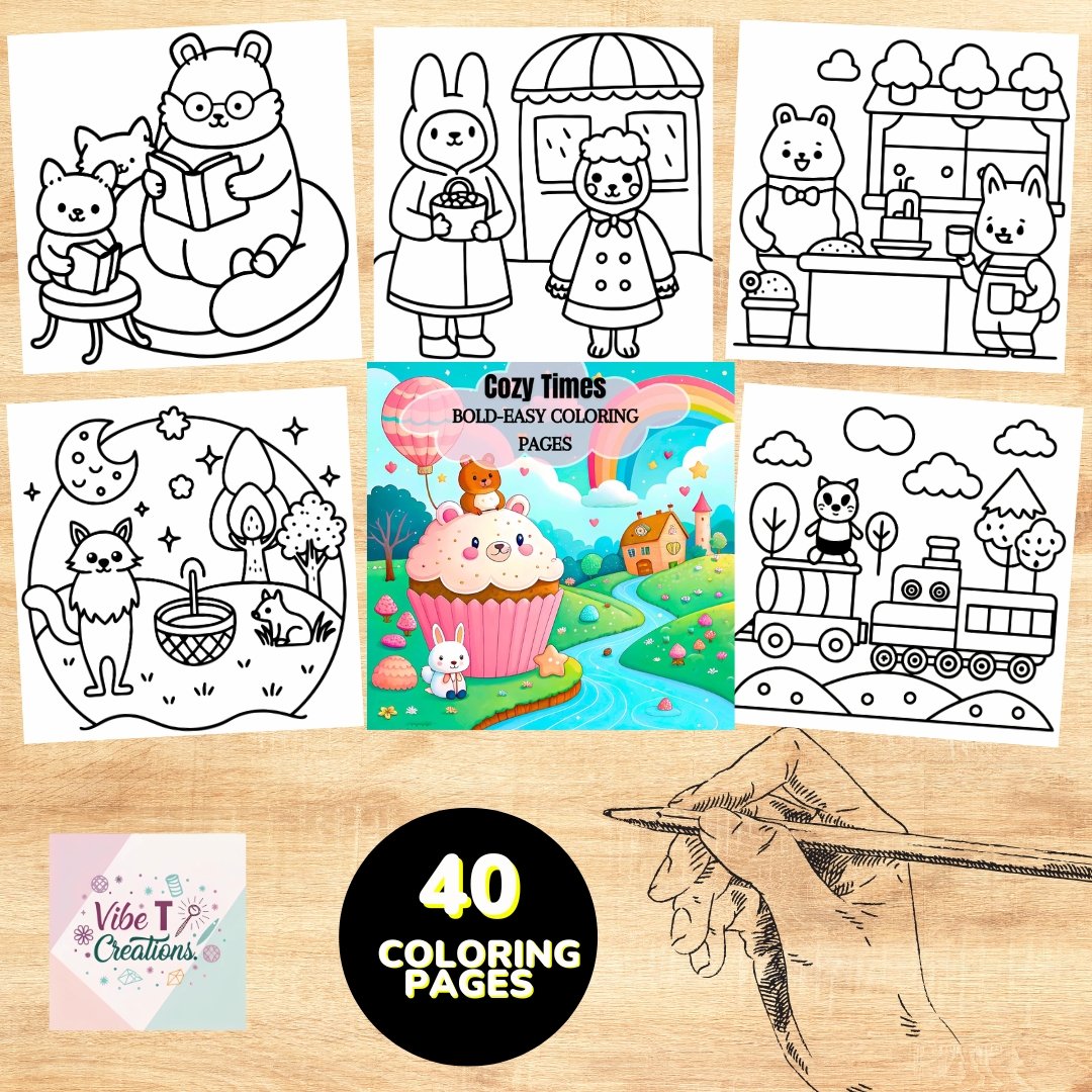 Cozy Times: Cute Animal Characters in Cozy Hygge Moments Coloring Book For All Ages| 40 Digital Coloring Pages (Printable, PDF Download)