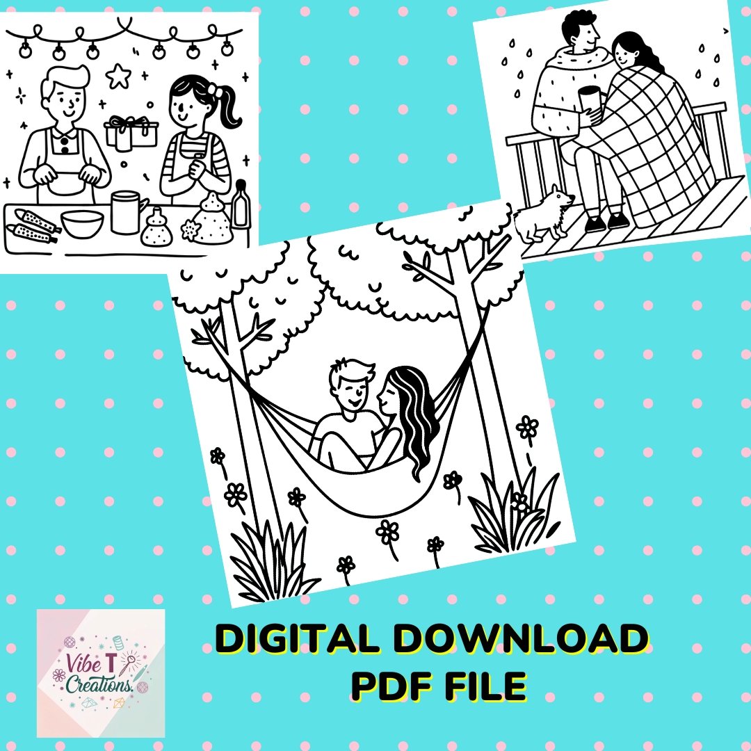 Couple Moments: Cozy Activities of a Couple with Cute Pets Coloring Book | 40 Digital Coloring Pages (Printable, PDF Download)