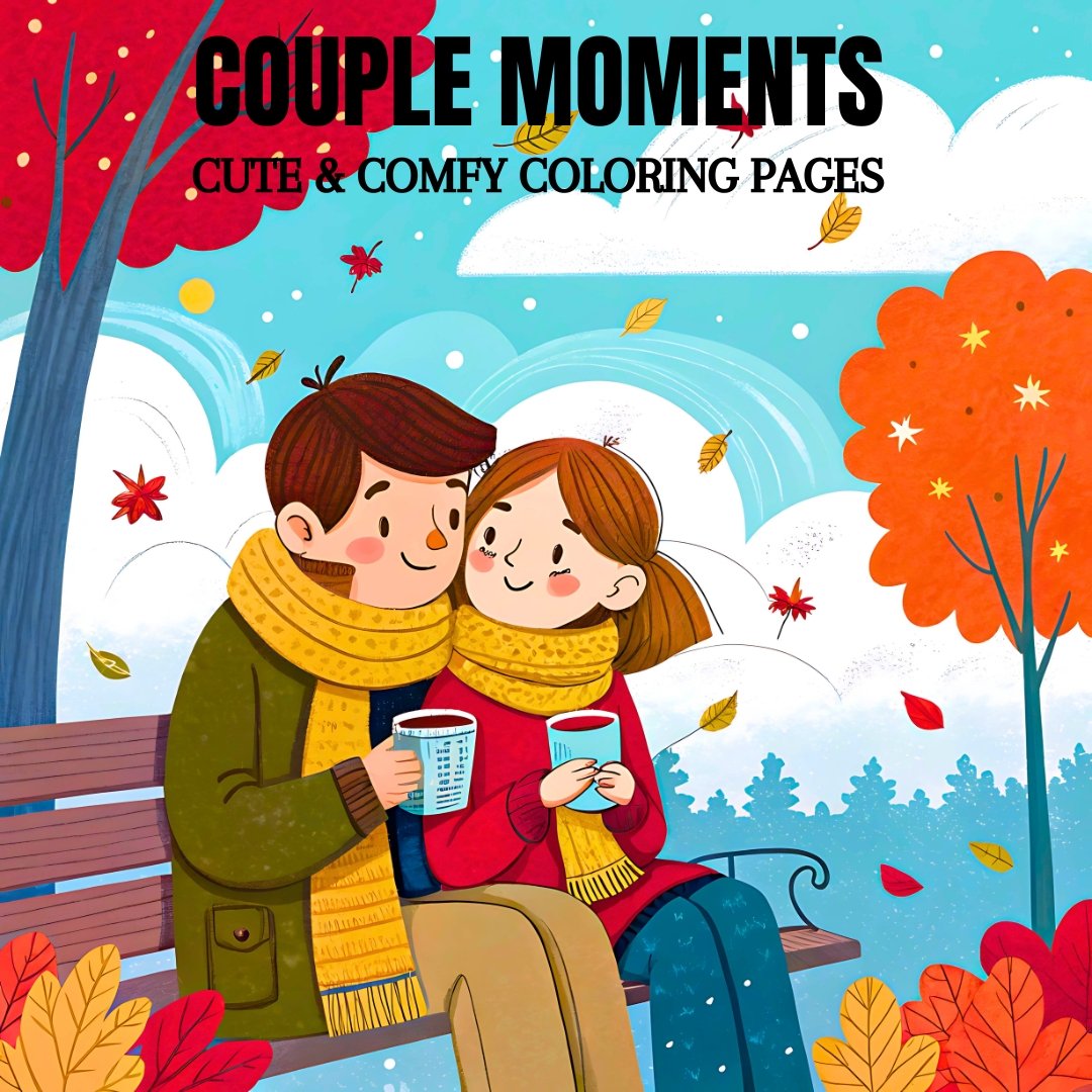 Couple Moments: Cozy Activities of a Couple with Cute Pets Coloring Book | 40 Digital Coloring Pages (Printable, PDF Download)