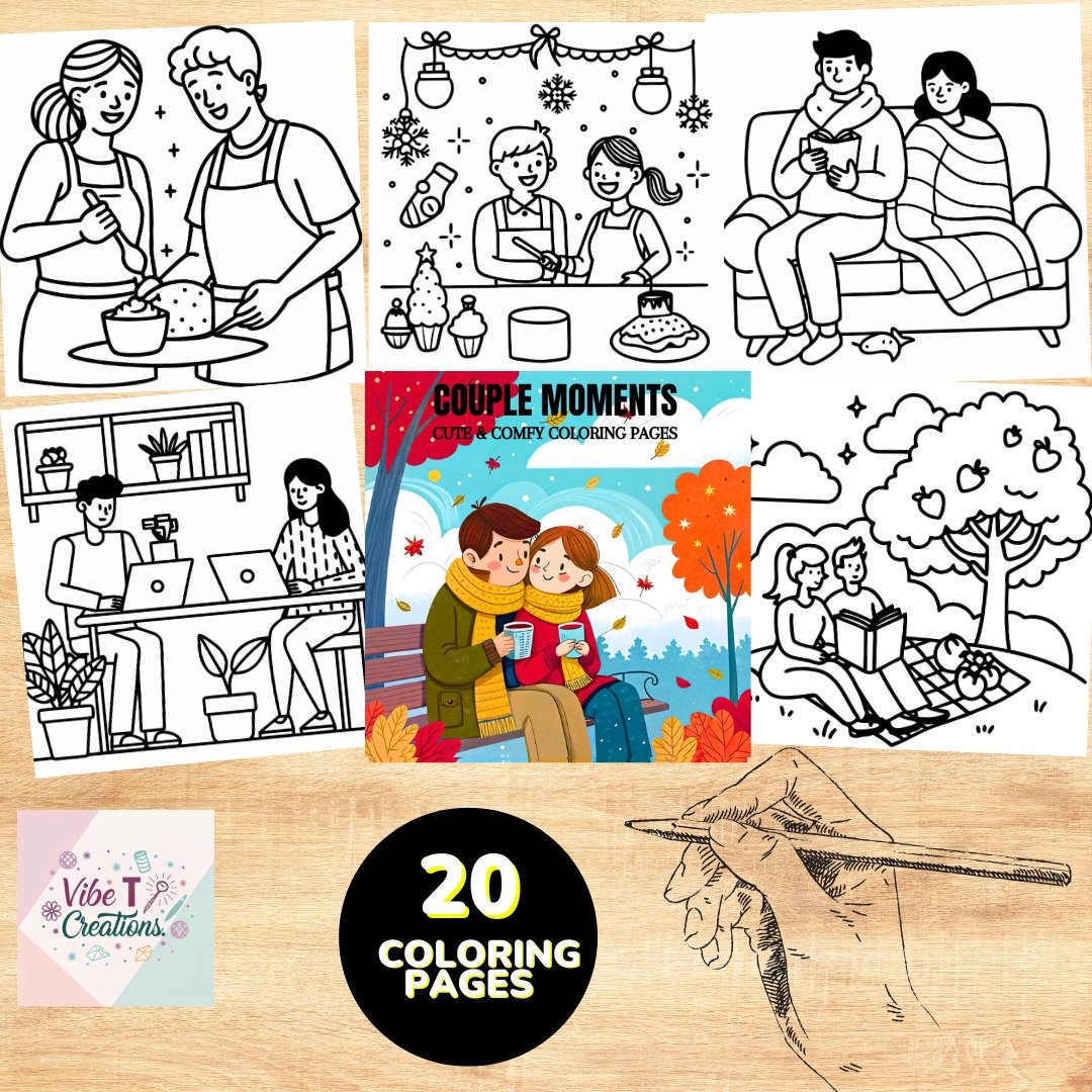 Couple Moments: Cozy Activities of a Couple with Cute Pets Coloring Book | 40 Digital Coloring Pages (Printable, PDF Download)