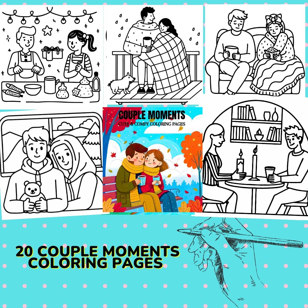 Couple Moments: Cozy Activities of a Couple with Cute Pets Coloring Book | 40 Digital Coloring Pages (Printable, PDF Download)