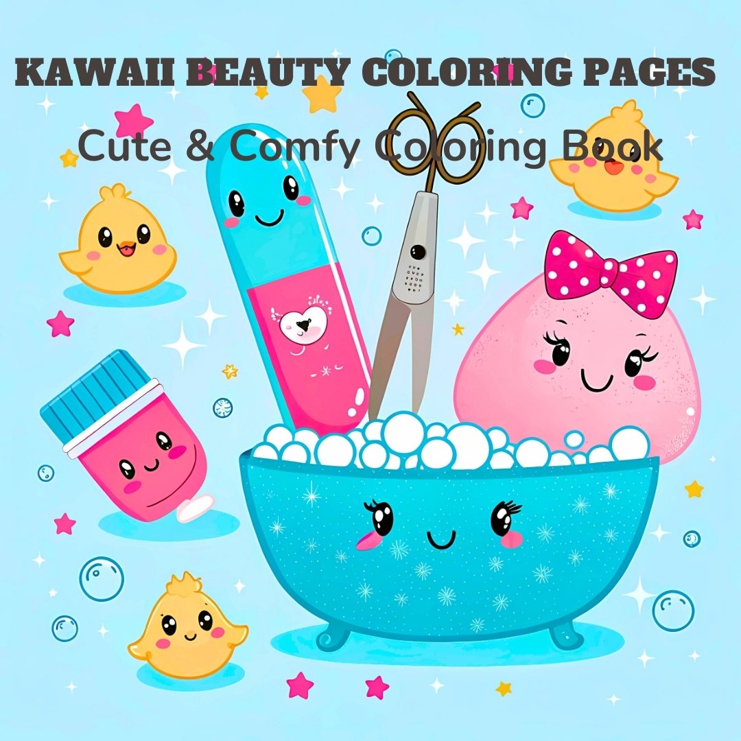 Kawaii Beauty Coloring Pages for Kids and Adults | Cute Makeup, Perfume, Nail Polish & Skincare | Printable PDF,Cute Comfy Instant Download