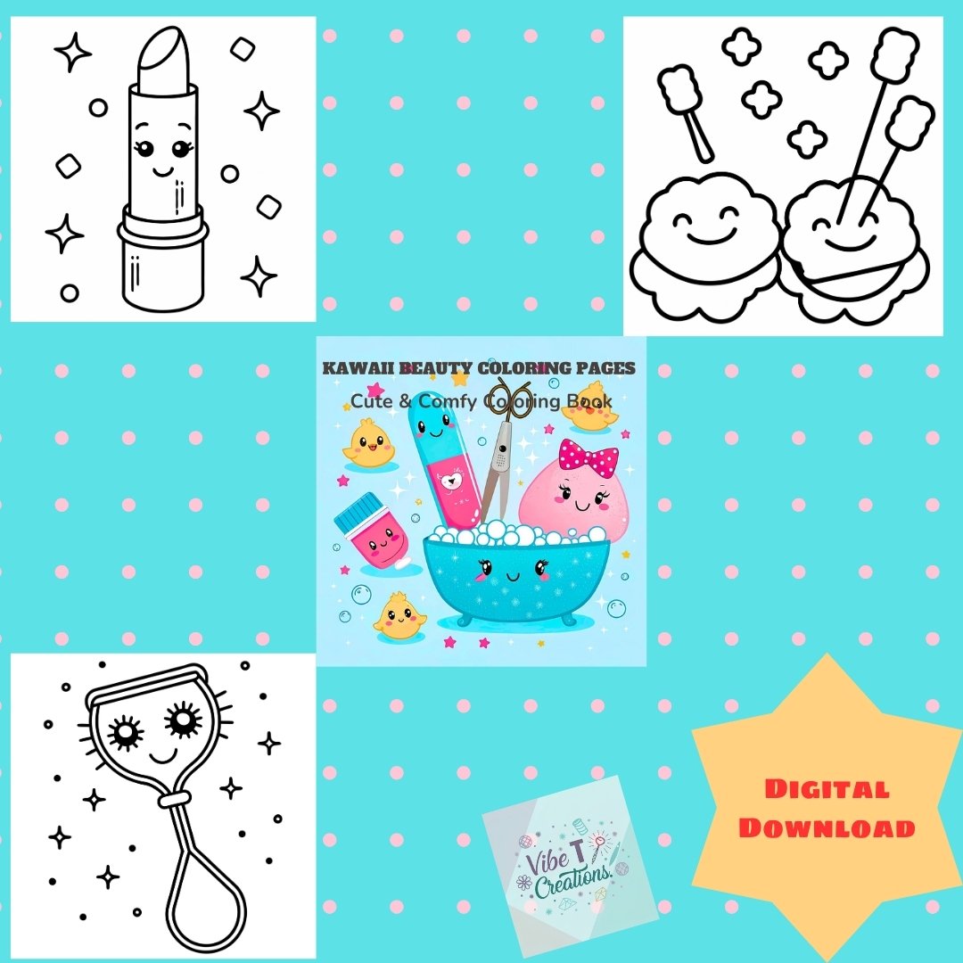 Kawaii Beauty Coloring Pages for Kids and Adults | Cute Makeup, Perfume, Nail Polish & Skincare | Printable PDF,Cute Comfy Instant Download