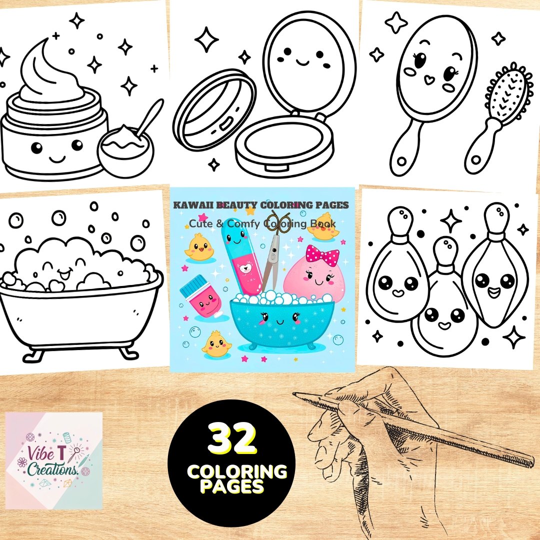 Kawaii Beauty Coloring Pages for Kids and Adults | Cute Makeup, Perfume, Nail Polish & Skincare | Printable PDF,Cute Comfy Instant Download