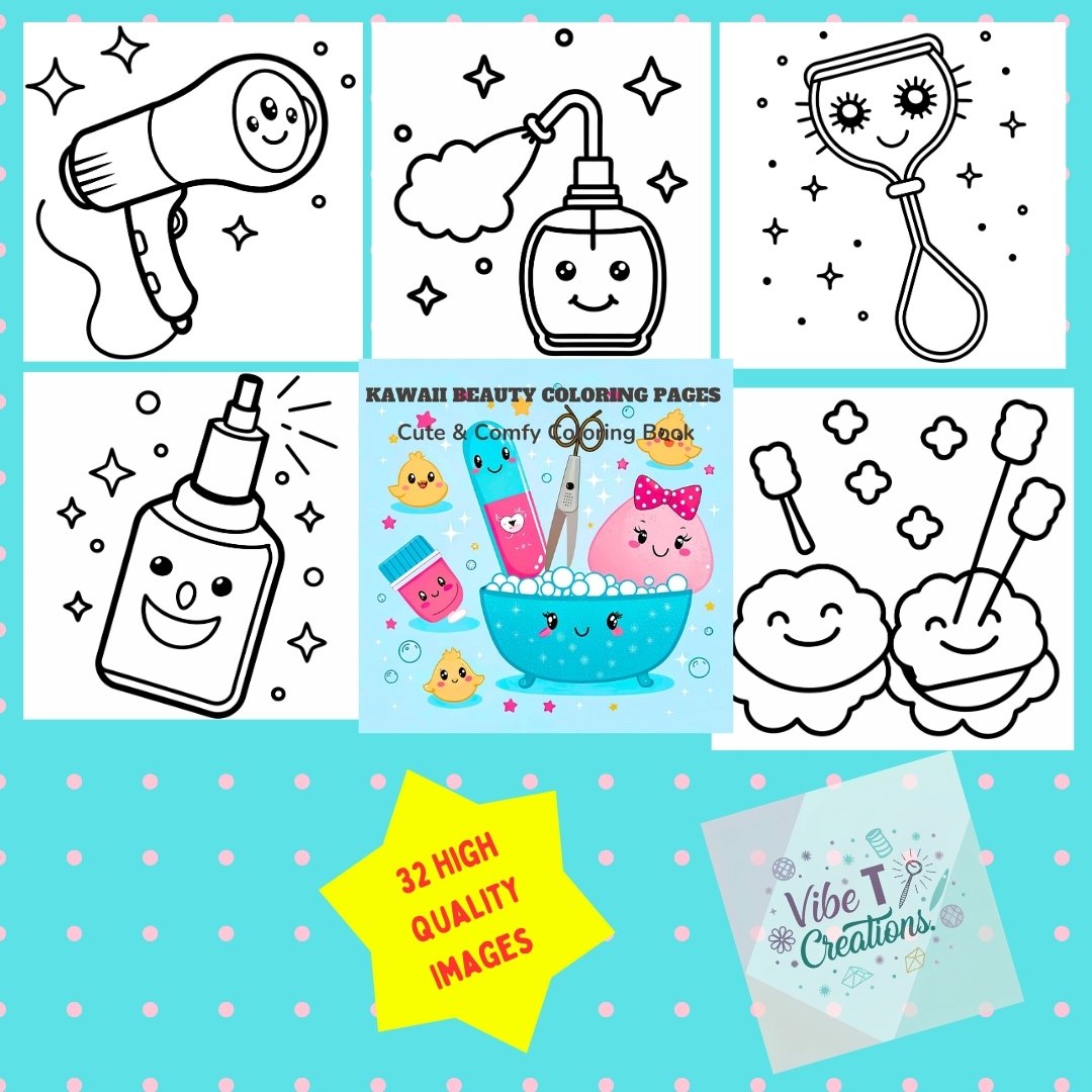 Kawaii Beauty Coloring Pages for Kids and Adults | Cute Makeup, Perfume, Nail Polish & Skincare | Printable PDF,Cute Comfy Instant Download