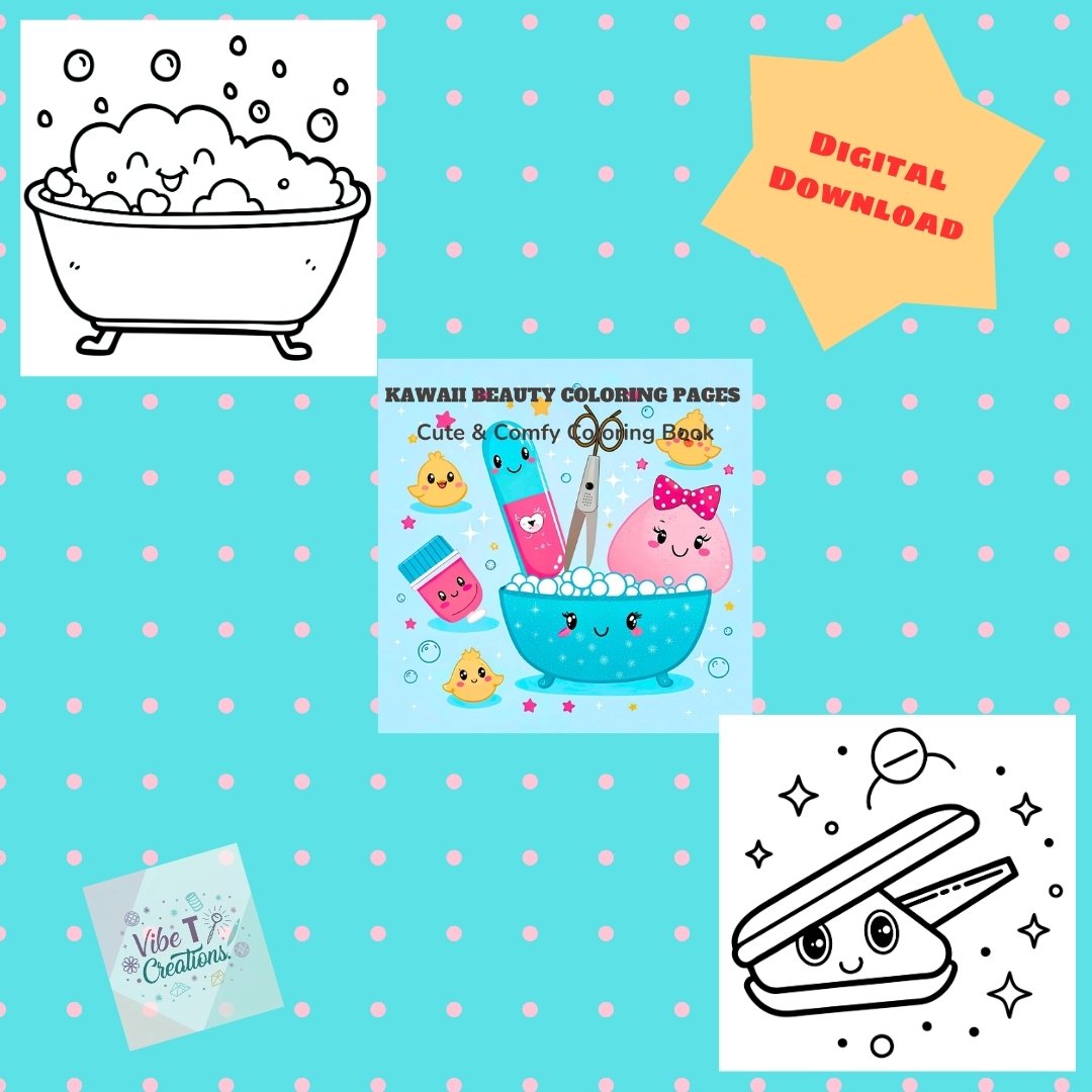 Kawaii Beauty Coloring Pages for Kids and Adults | Cute Makeup, Perfume, Nail Polish & Skincare | Printable PDF,Cute Comfy Instant Download