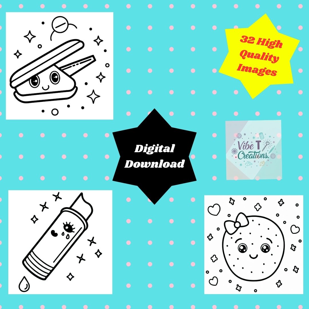 Kawaii Beauty Coloring Pages for Kids and Adults | Cute Makeup, Perfume, Nail Polish & Skincare | Printable PDF,Cute Comfy Instant Download