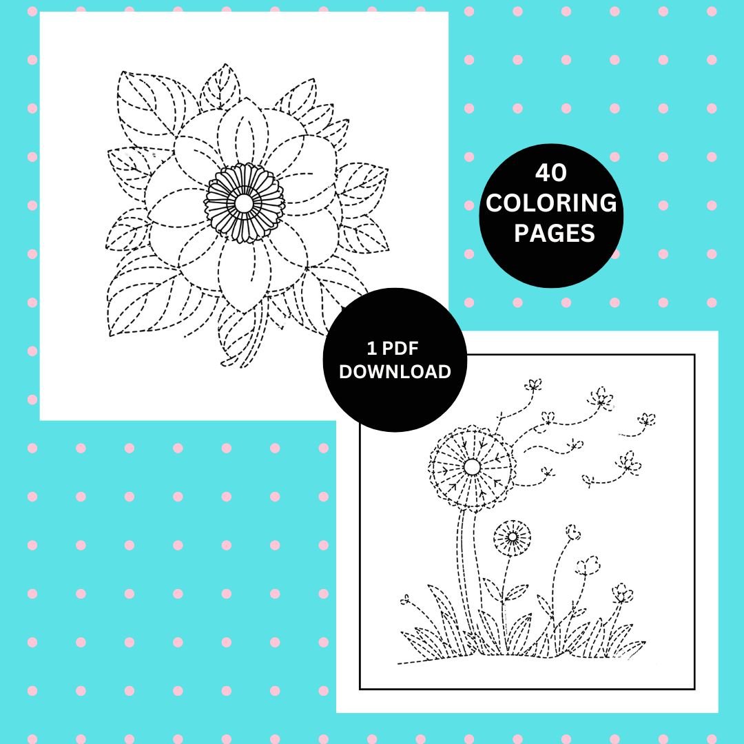Dotted Line Floral Coloring Book: 40 Unique Pages of Roses, Sunflowers, and Abstract Floral Patterns | Relaxing Flower Coloring for Adults