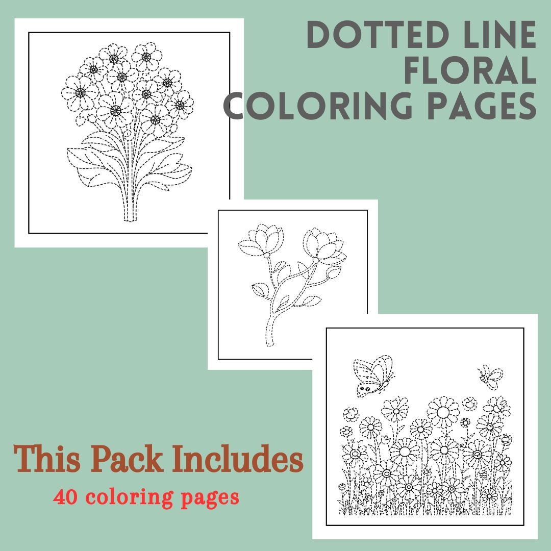 Dotted Line Floral Coloring Book: 40 Unique Pages of Roses, Sunflowers, and Abstract Floral Patterns | Relaxing Flower Coloring for Adults
