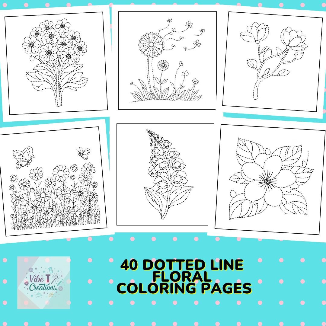 Dotted Line Floral Coloring Book: 40 Unique Pages of Roses, Sunflowers, and Abstract Floral Patterns | Relaxing Flower Coloring for Adults