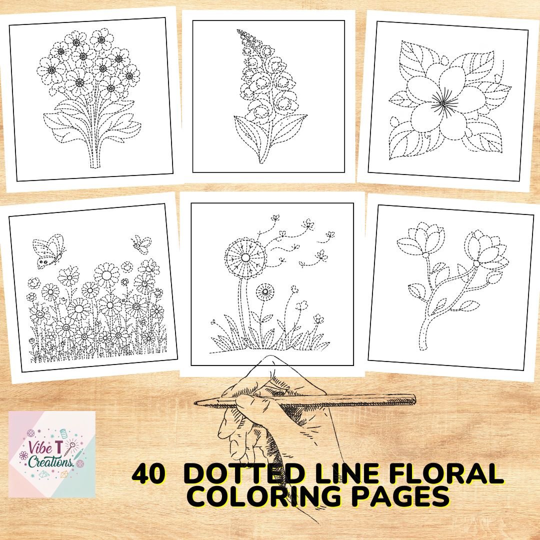 Dotted Line Floral Coloring Book: 40 Unique Pages of Roses, Sunflowers, and Abstract Floral Patterns | Relaxing Flower Coloring for Adults