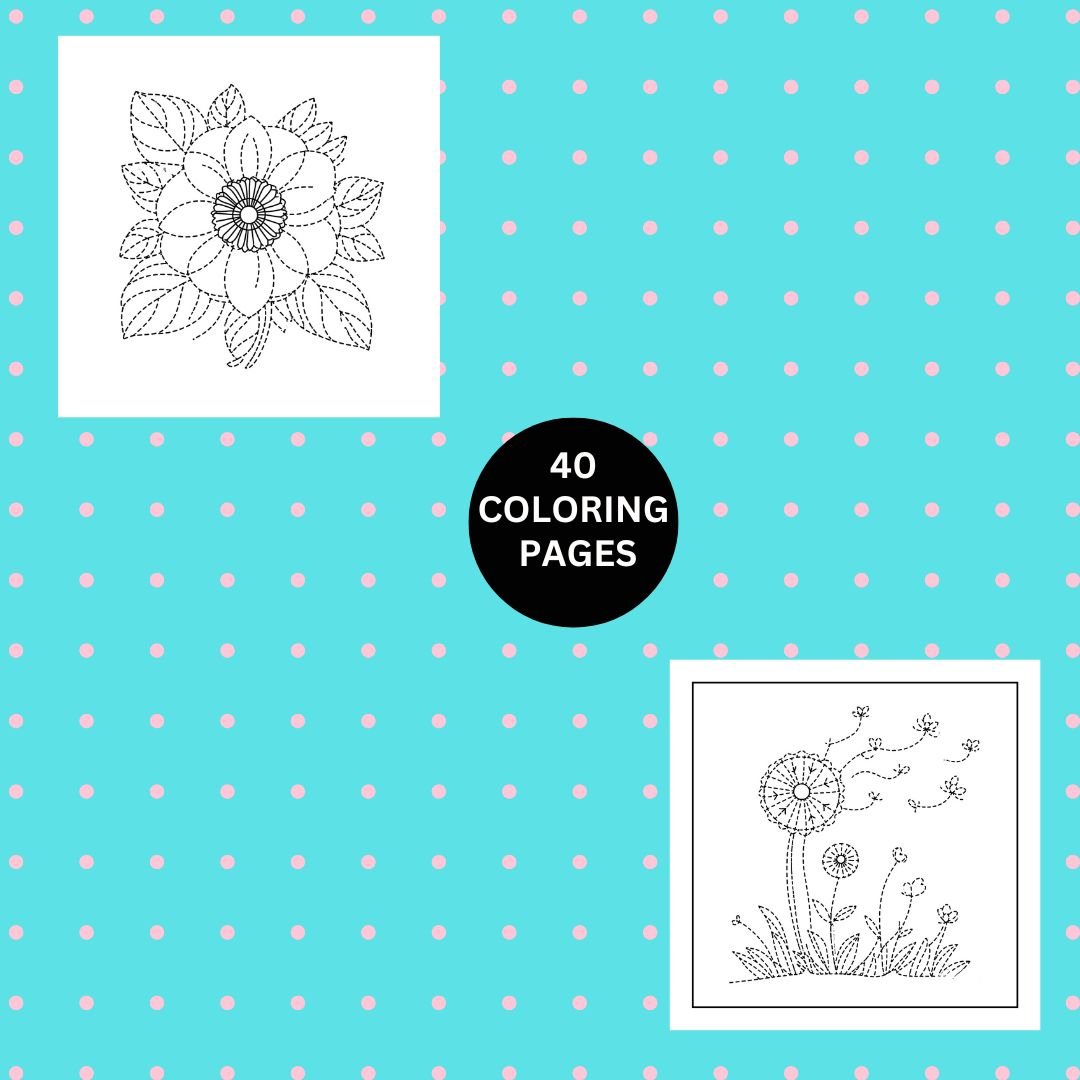 Dotted Line Floral Coloring Book: 40 Unique Pages of Roses, Sunflowers, and Abstract Floral Patterns | Relaxing Flower Coloring for Adults