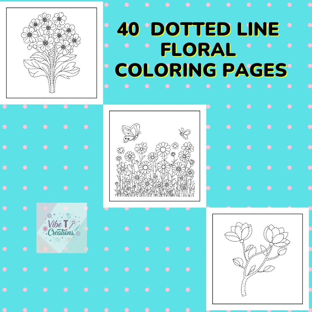 Dotted Line Floral Coloring Book: 40 Unique Pages of Roses, Sunflowers, and Abstract Floral Patterns | Relaxing Flower Coloring for Adults