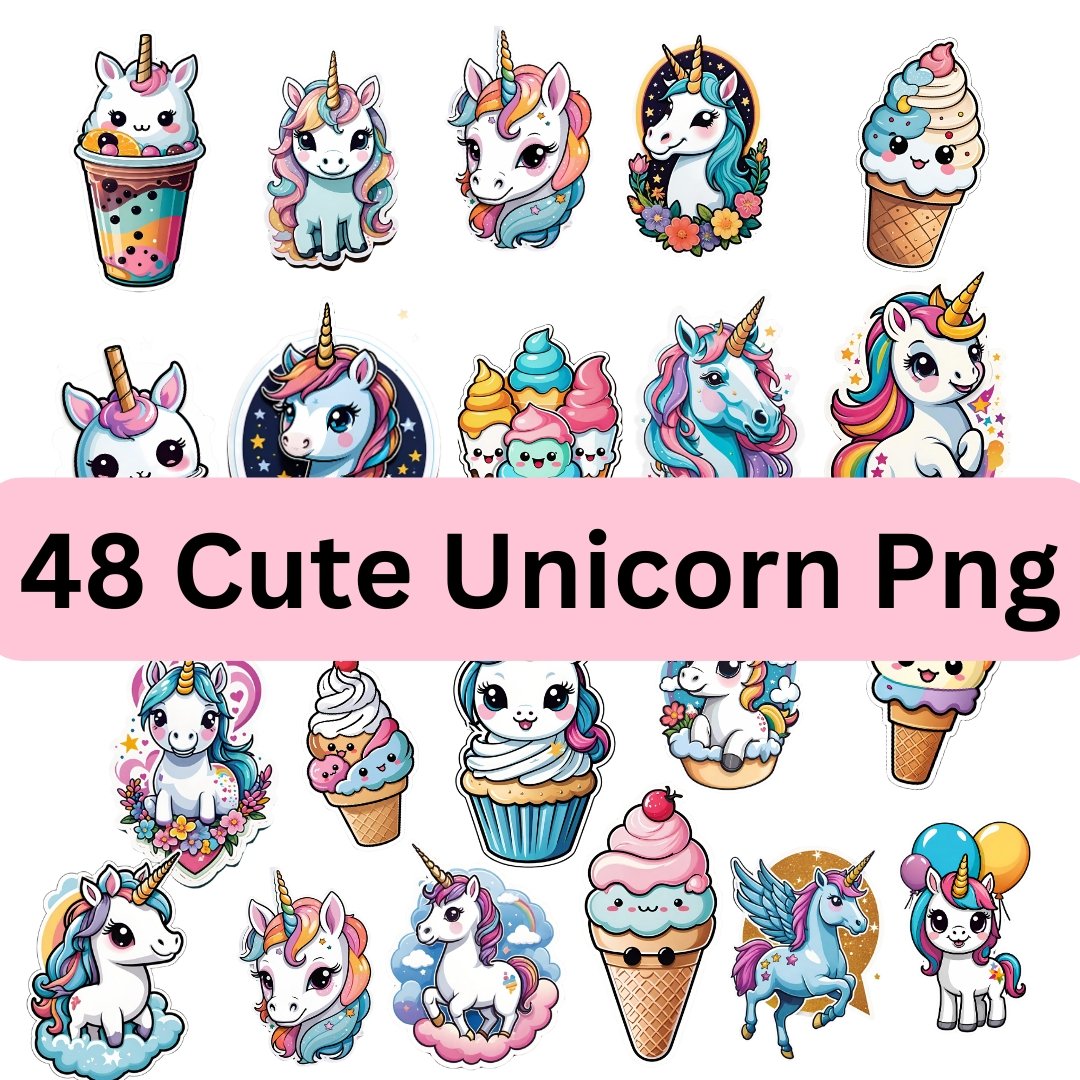 Kawaii Unicorn PNG, Cute Unicorn Bundle, Kawaii Clipart, Unicorn Digital Art, Unicorn Scrapbooking, Unicorn Party Invites, Magical Unicorns, Kawaii Design, Unicorn Graphics, Cute PNG Files