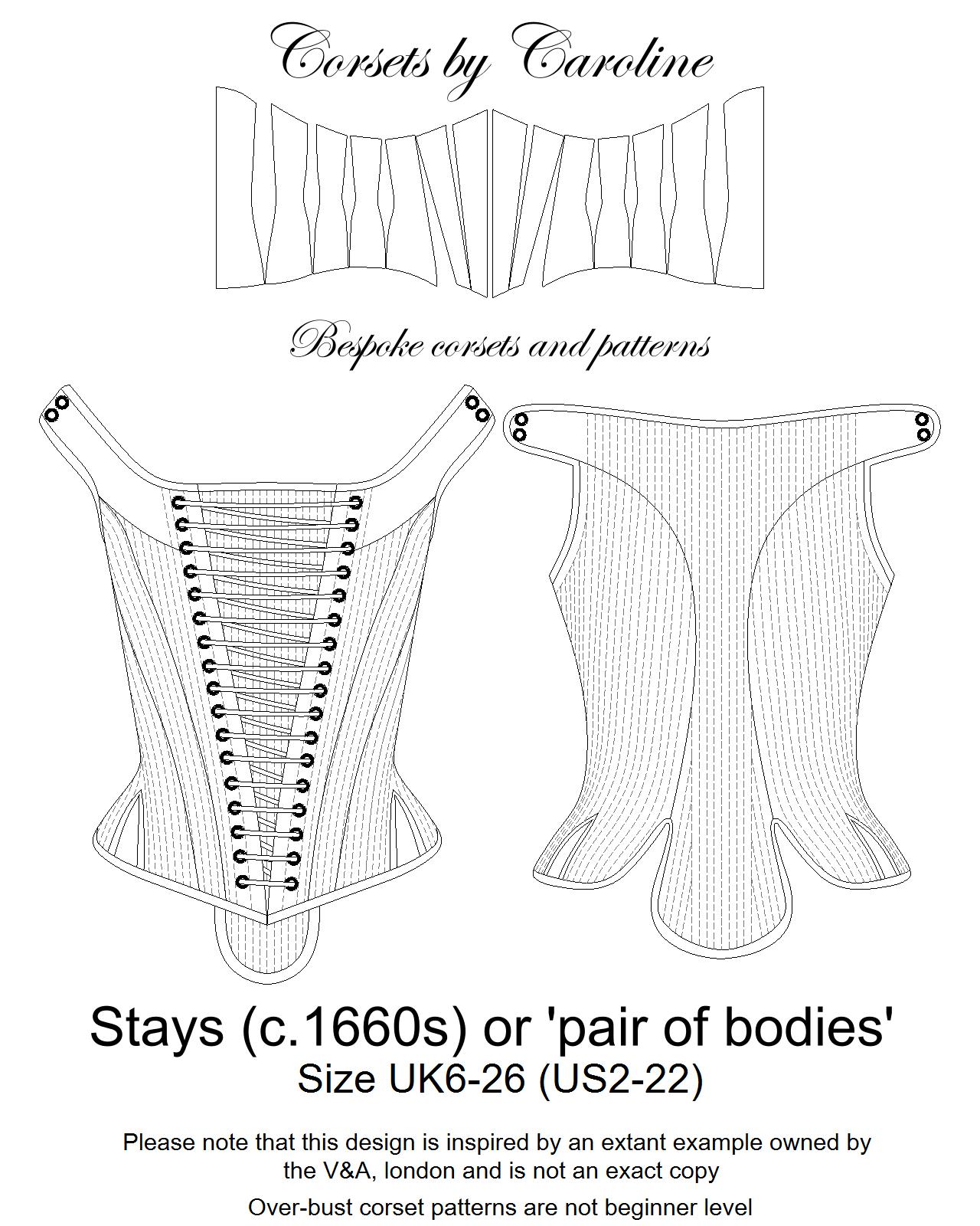 Free Stays Course Pattern Uk 1660s Stays (pair of bodies) digital pattern - a seventeenth century ...