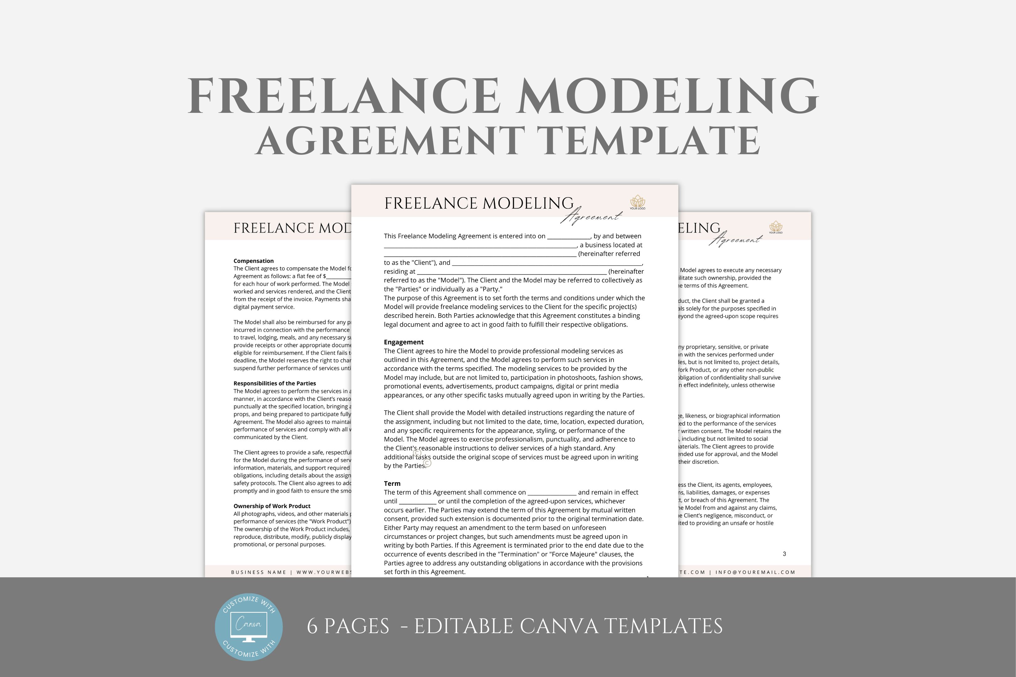 Editable Freelance Modeling Agreement Template, Canva editable ...